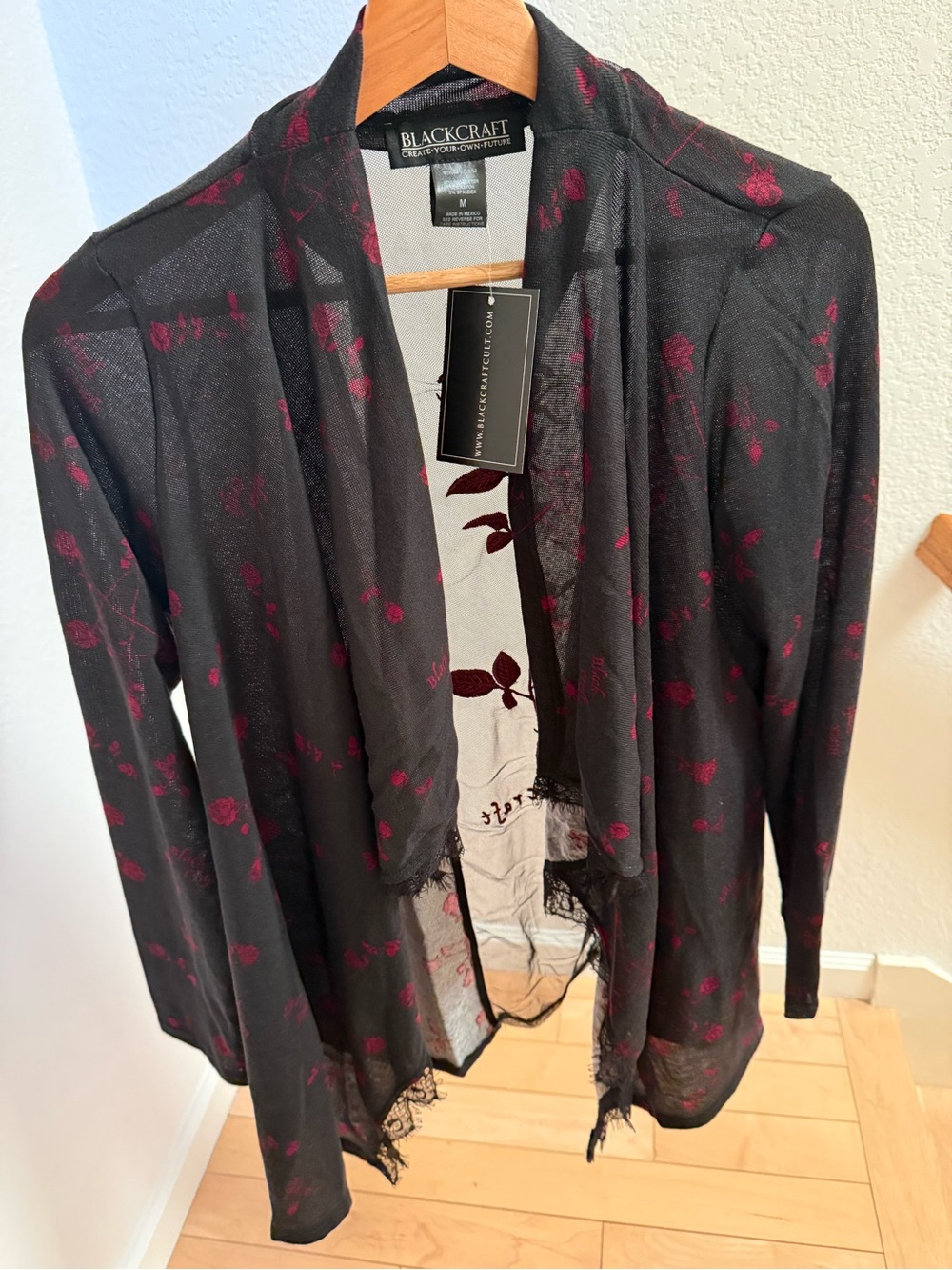 NWT Blackcraft Cult Black Sheer Cardigan Mesh Rose Embroidery Medium Gothic Emo - Picture 4 of 14